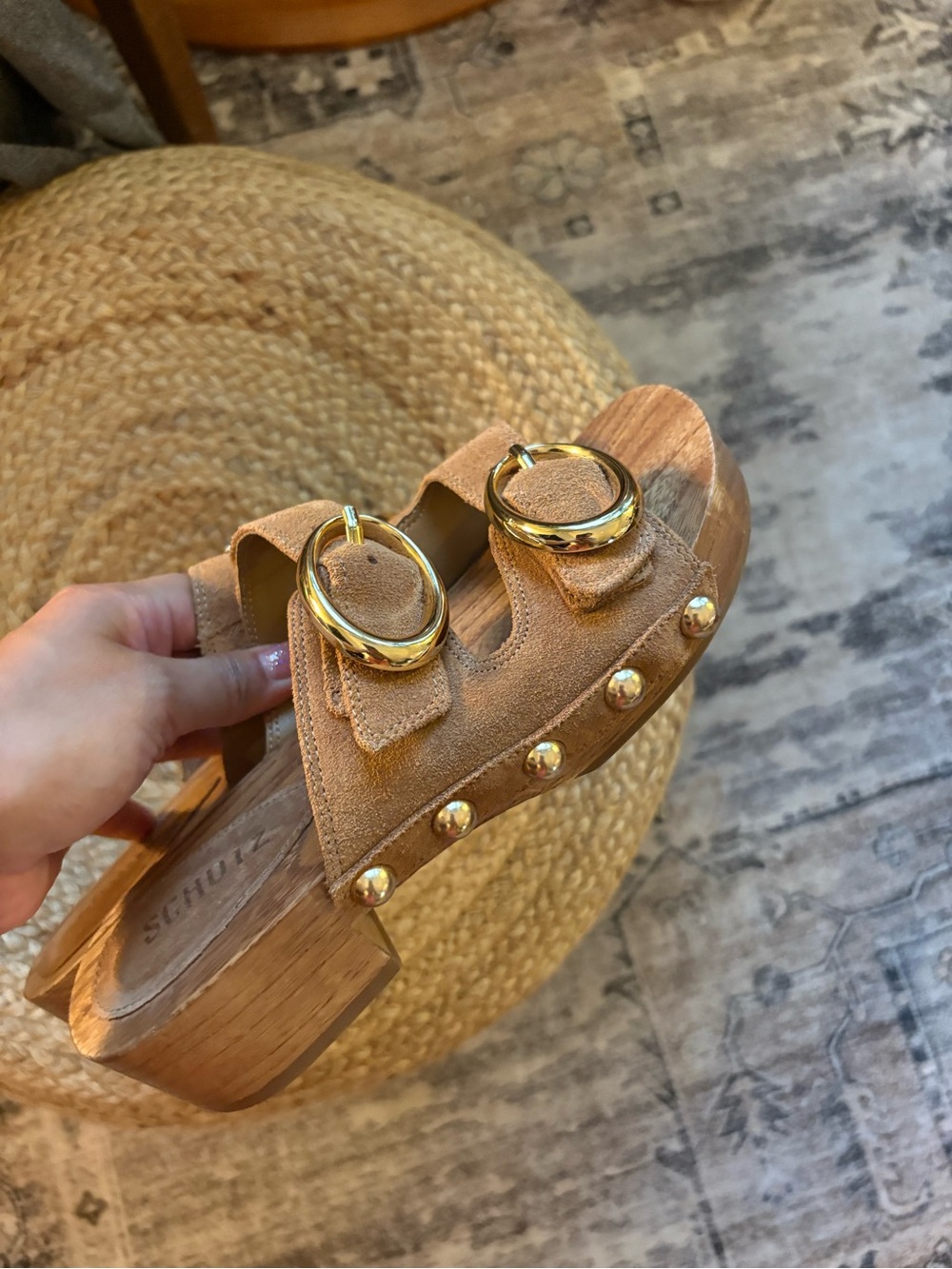 Schutz juno leather suede brown wood cottagecore sandal clogs size 6.5 NEW - Picture 4 of 13